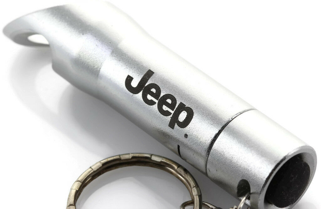Silver Jeep Mini Flashlight LED Bottle Opener Key Chain - Click Image to Close